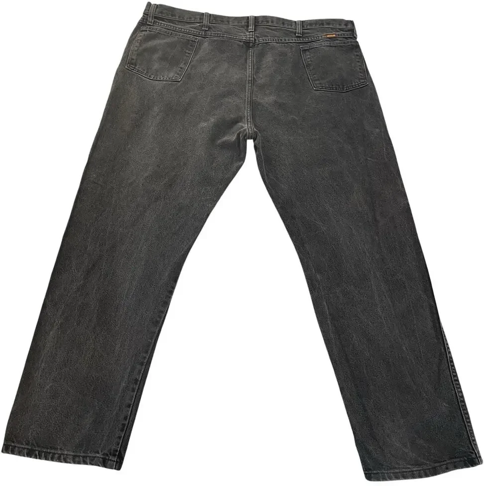 Vintage Rustler Black Denim Jeans Men's Fit 42x30 (44x30 Tag) Faded Made in USA